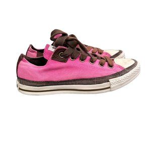 Converse All Star Sneakers Canvas Leather size 7 Women 5 Men Pink Brown Low Top
